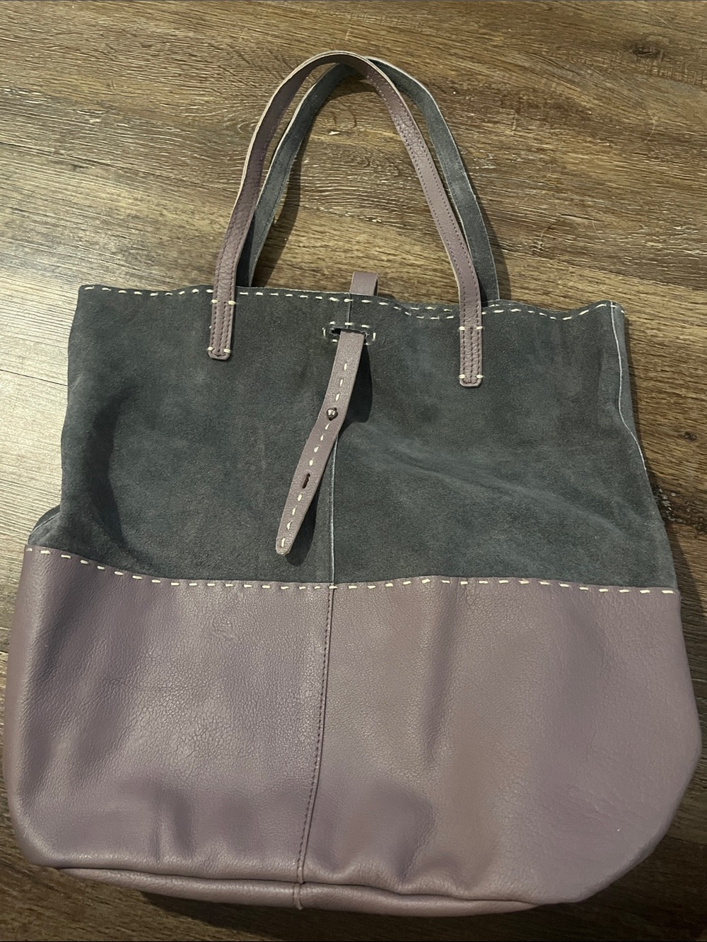 Two-Tone Suede & Leather Tote in Mauve and Charcoal